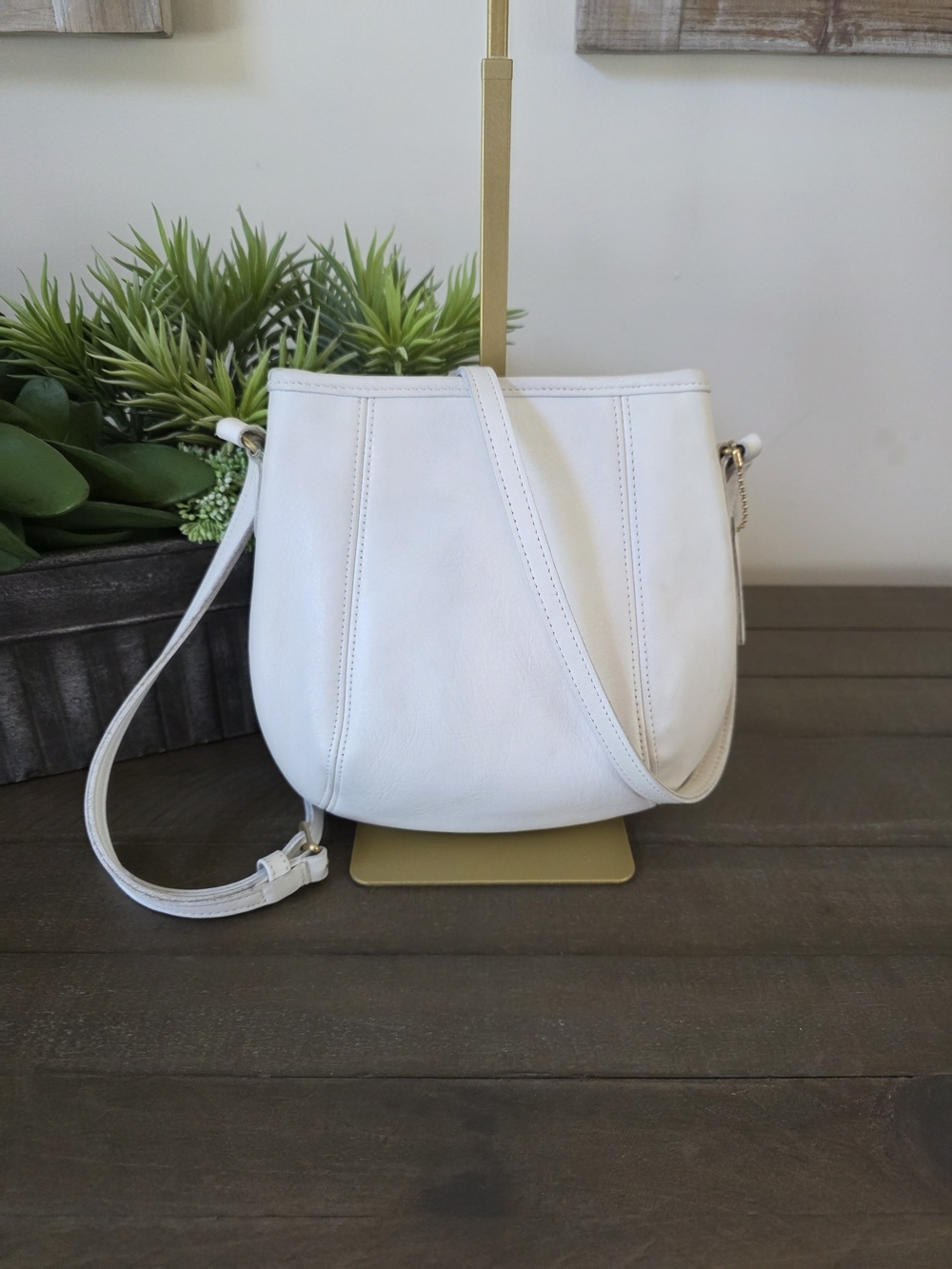 Vintage Coach Small Framed Pouch Crossbody Bag White Glovetanned Leather USA